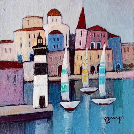 Painting LE PHARE NOIR by Burgi Roger | Painting Figurative Acrylic Landscapes, Marine, Urban