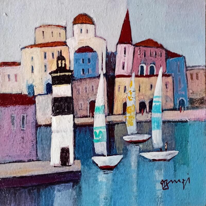 Painting LE PHARE NOIR by Burgi Roger | Painting Figurative Landscapes Urban Marine Acrylic