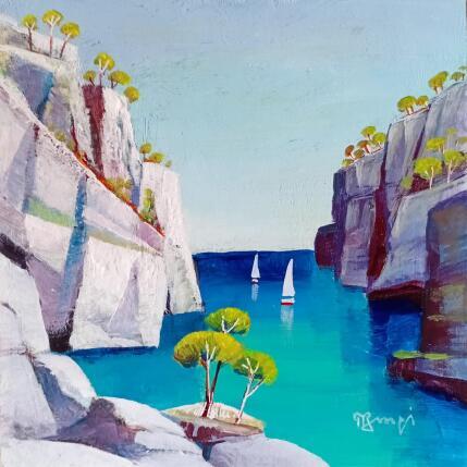 Painting CALANQUE AUX TROIS PINS by Burgi Roger | Painting Figurative Acrylic Landscapes, Marine, Nature, Pop icons