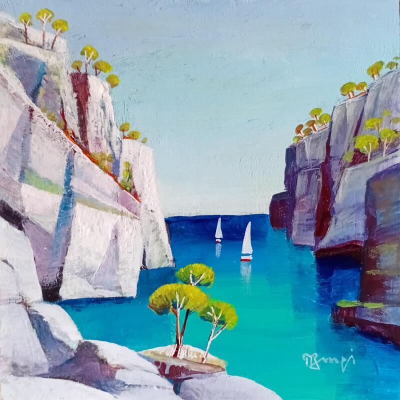 Painting CALANQUE AUX TROIS PINS by Burgi Roger | Painting Figurative Landscapes Marine Nature Acrylic