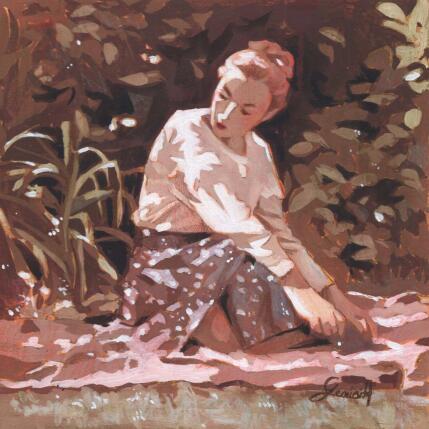 Peinture Pause sur l'herbe par Gemini. H  | Tableau Réalisme Acrylique, Huile Nature, Portraits, Scènes de vie