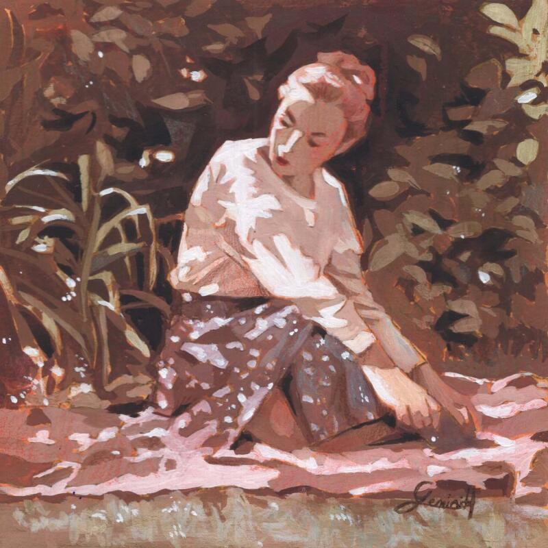 Peinture Pause sur l'herbe par Gemini. H  | Tableau Réalisme Portraits Nature Scènes de vie Huile Acrylique