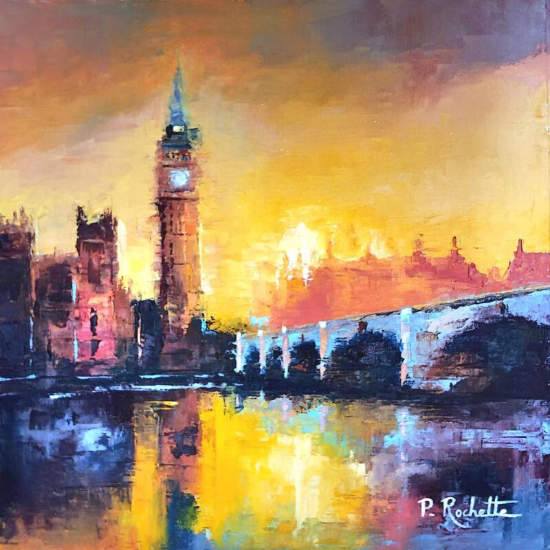 Painting London sunset by Rochette Patrice | Painting Figurative Urban Oil