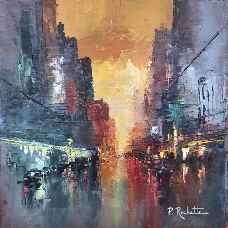 Painting Sunset in New-York by Rochette Patrice | Painting Figurative Urban Oil