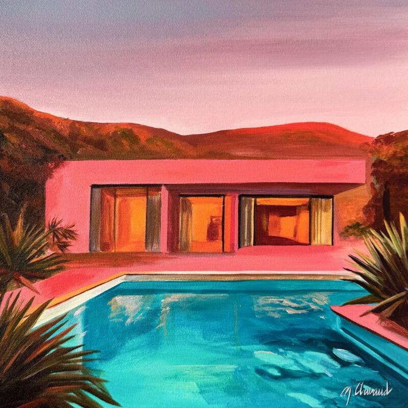 Painting THE PINK HOUR by Clavaud Morgane | Painting Figurative Landscapes Architecture Acrylic