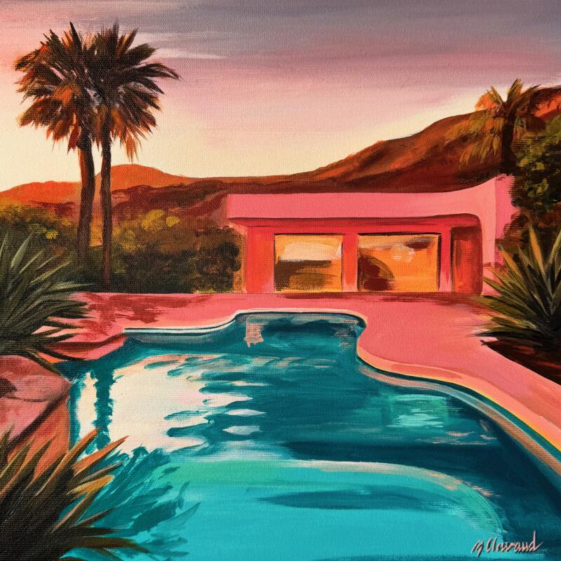 Gemälde VILLA SUNDOWN von Clavaud Morgane | Gemälde Figurativ Landschaften Architektur Acryl