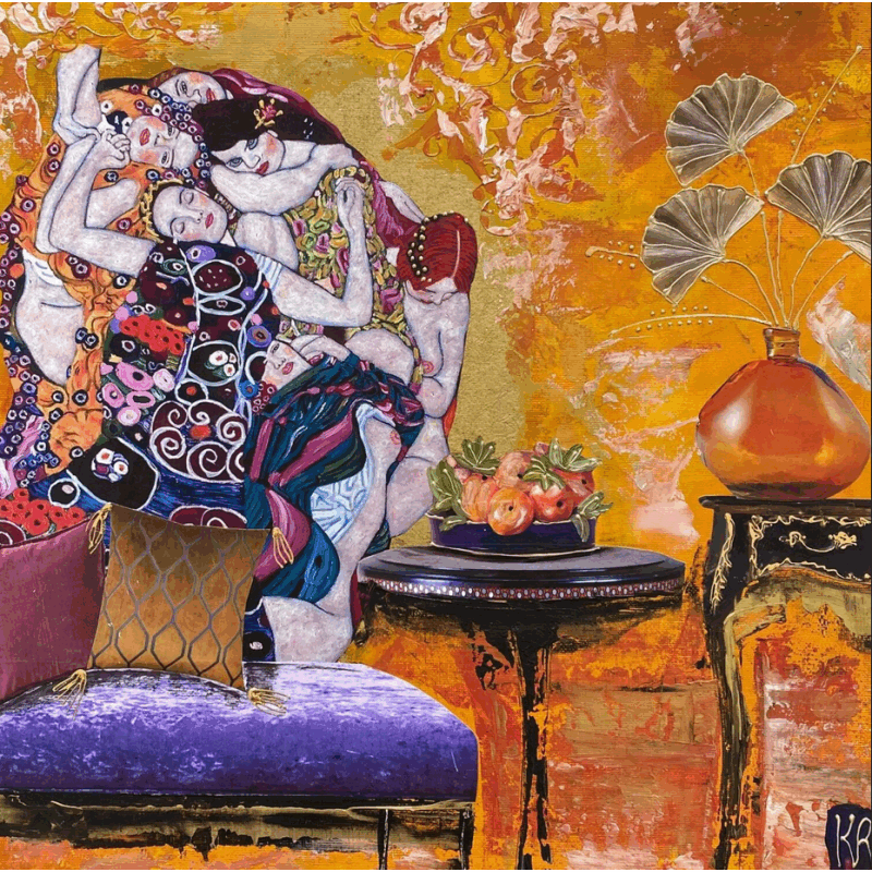 Peinture La tendresse par Romanelli Karine | Tableau Figuratif Portraits Scènes de vie Acrylique Collage