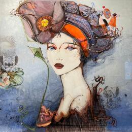 Painting MINI LITTLE KITE by Roland David | Painting Figurative Acrylic, Oil, Resin Portrait