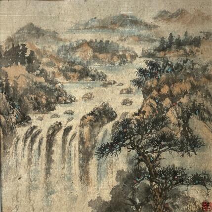Painting Waterfall II by Yu Huan Huan | Painting Figurative Ink, Watercolor Landscapes