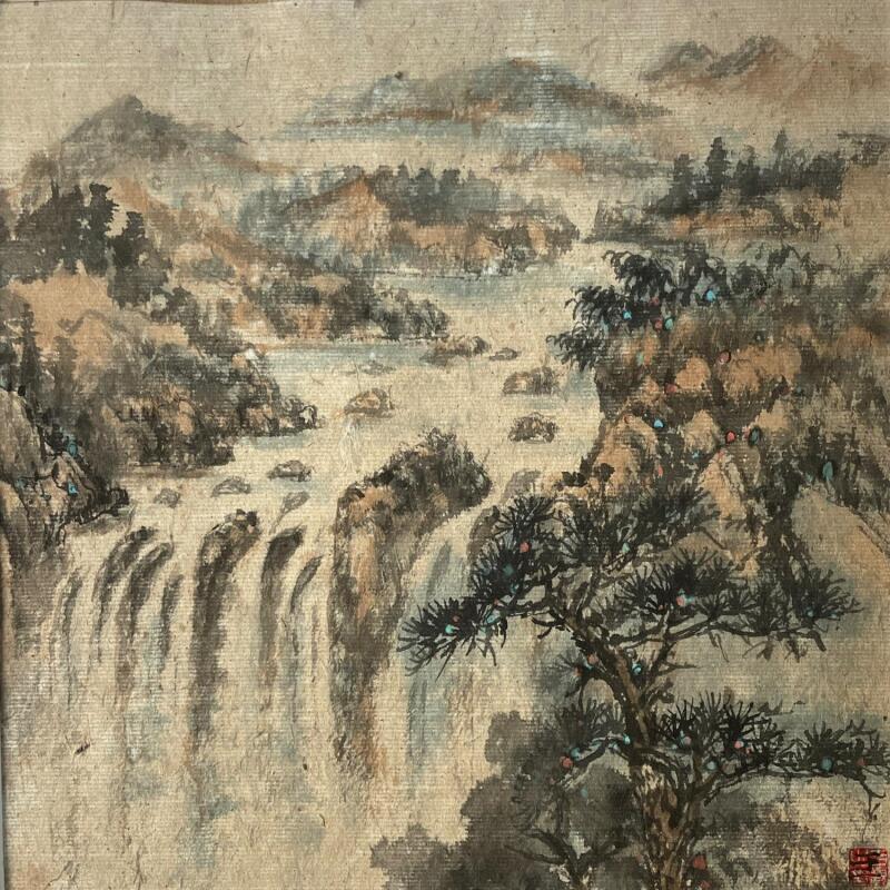 Painting Waterfall II by Yu Huan Huan | Painting Figurative Landscapes Watercolor Ink