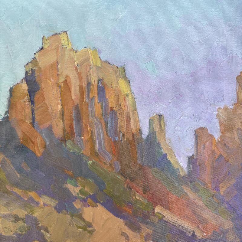 Painting Red rocks dawn by Carrillo Cindy | Painting Figurative Landscapes Oil