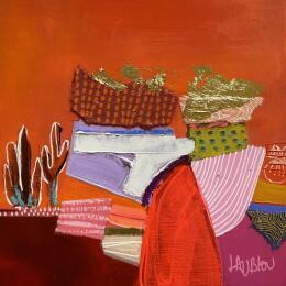 Painting La porte mysterieuse by Lau Blou | Painting Abstract Acrylic, Cardboard, Gluing