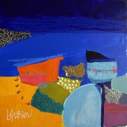 Peinture Secret de la nuit par Lau Blou | Tableau Abstrait Acrylique, Carton, Collage