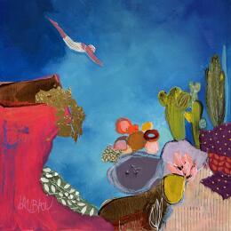 Peinture La plongeuse du ciel par Lau Blou | Tableau Abstrait Acrylique, Carton, Collage