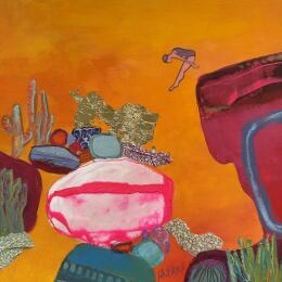 Peinture La petite accrobate par Lau Blou | Tableau Abstrait Acrylique, Carton, Collage