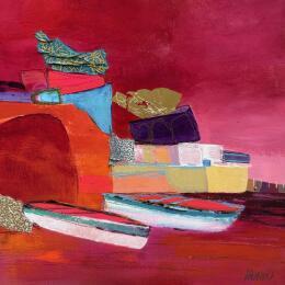 Painting Les barques de la grotte by Lau Blou | Painting Abstract Acrylic, Cardboard, Gluing