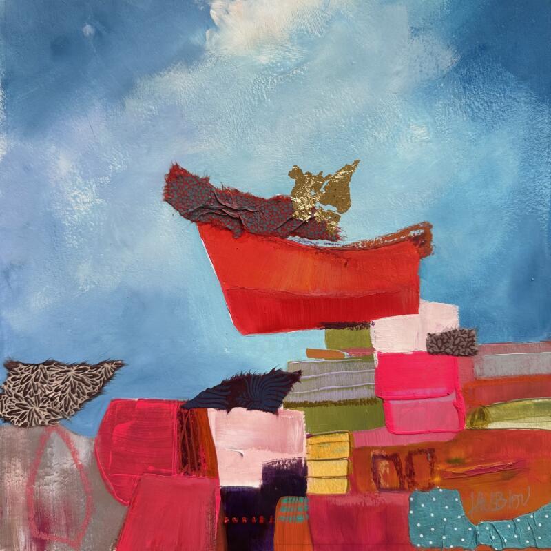 Peinture Montée vers le sommet par Lau Blou | Tableau Abstrait Carton Acrylique Collage