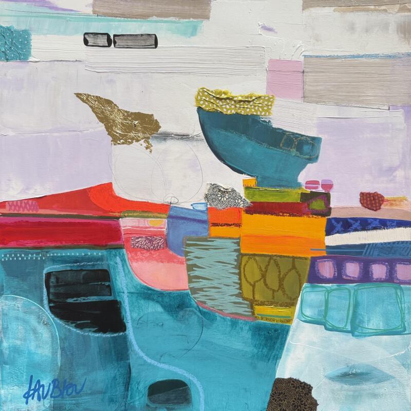 Painting Le repos aquatique by Lau Blou | Painting Abstract Cardboard Acrylic Gluing