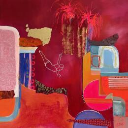 Peinture Le feu d'artifice par Lau Blou | Tableau Abstrait Acrylique, Carton, Collage