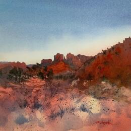 Peinture Sedona 127 par Seruch Capouillez Isabelle | Tableau Figuratif Aquarelle Nature, Paysages, Urbain