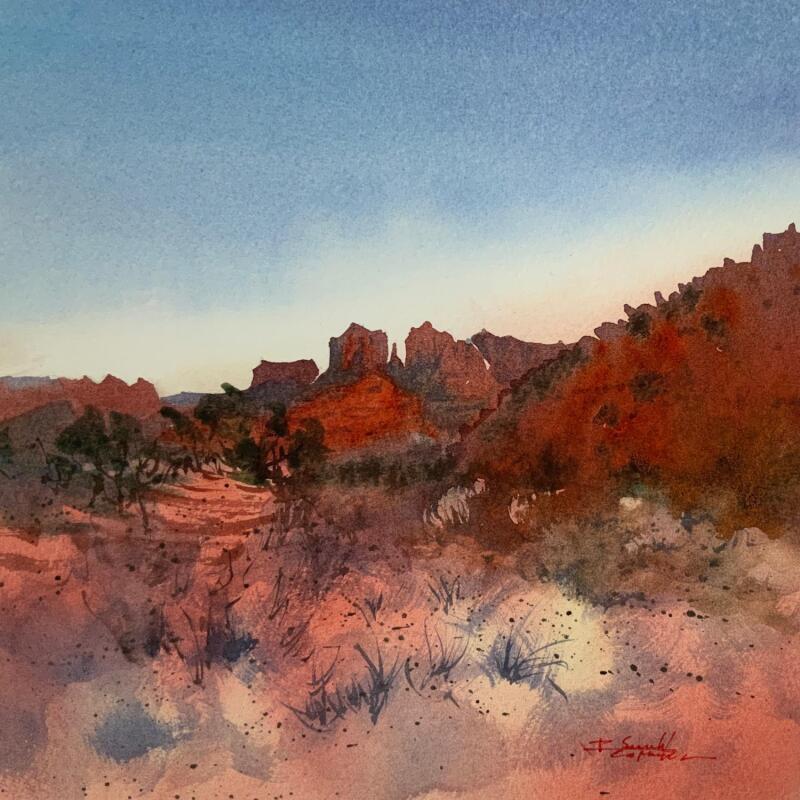 Peinture Sedona 127 par Seruch Capouillez Isabelle | Tableau Figuratif Paysages Urbain Nature Aquarelle