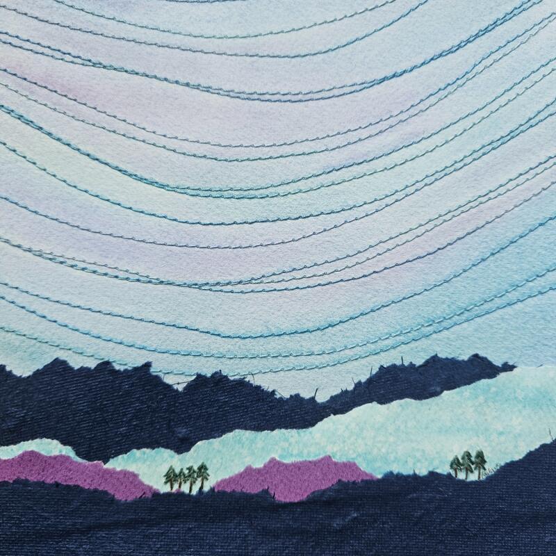 Painting Peace among the pines by Vazquez Laila | Painting Figurative Landscapes Watercolor Textile