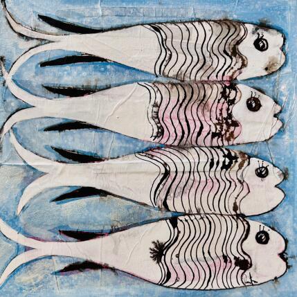 Pintura Les merlans por Colombo Cécile | Pintura Arte naïf Acrílico, Acuarela, Collage, Ink, Pastel Animales