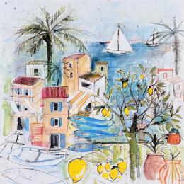 Peinture Sardines frétillantes par Colombo Cécile | Tableau Art naïf Acrylique, Aquarelle, Collage, Encre, Pastel Nature, Paysages