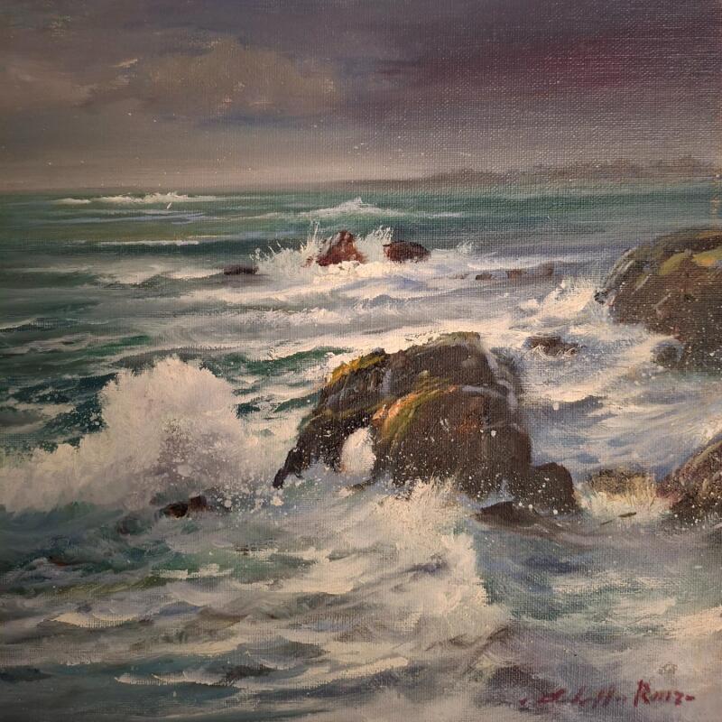 Pintura Golpe de olas por Cabello Ruiz Jose | Pintura Figurativo Naturaleza Aceite