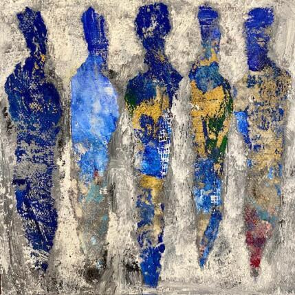 Peinture Les fervents d'azur par Rocco Sophie | Tableau Art Singulier Acrylique, Collage, Sable