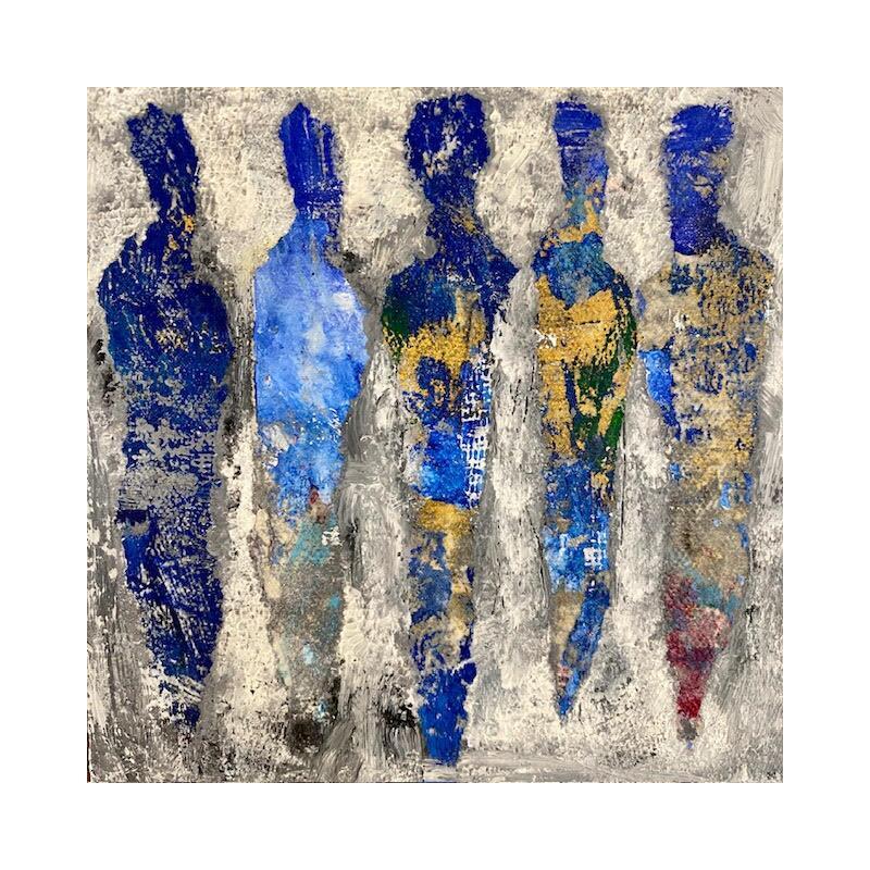 Peinture Les fervents d'azur par Rocco Sophie | Tableau Art Singulier Acrylique Collage Sable