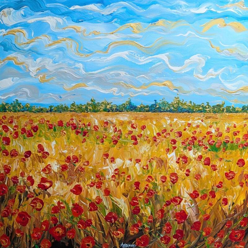 Peinture Coquelicots dans un champ de blé  par Amblard Florence | Tableau Impressionnisme Nature Acrylique