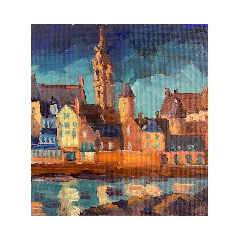 Peinture Dernières lueurs sur Roscoff par Aliamus Béatrice  | Tableau Figuratif Urbain Huile