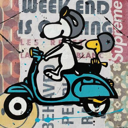 Peinture F4  balade en Vespa par Marie G.  | Tableau Pop-art Acrylique, Bois, Collage Icones Pop