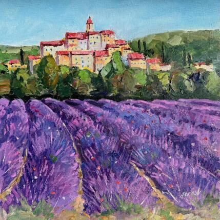 Peinture Champ de lavande au pied de la Sainte Victoire par Arkady | Tableau Figuratif Huile