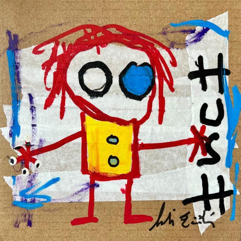 Painting HUSH by Zaïdi Larbi | Painting Raw art Portrait Acrylic Posca Pastel