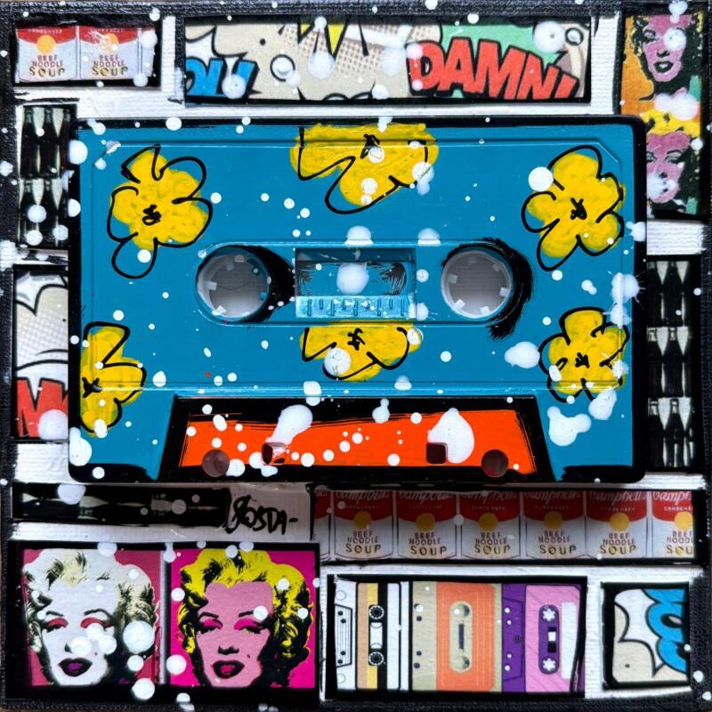 Peinture POP K7 (bleu) par Costa Sophie | Tableau Pop-art Icones Pop Acrylique Collage Upcycling