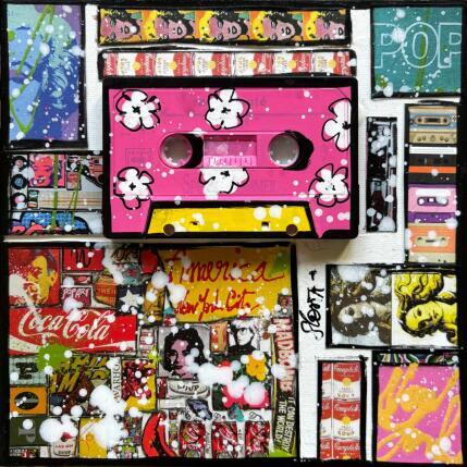 Peinture POP K7 (rose) par Costa Sophie | Tableau Pop-art Acrylique, Collage, Upcycling Icones Pop