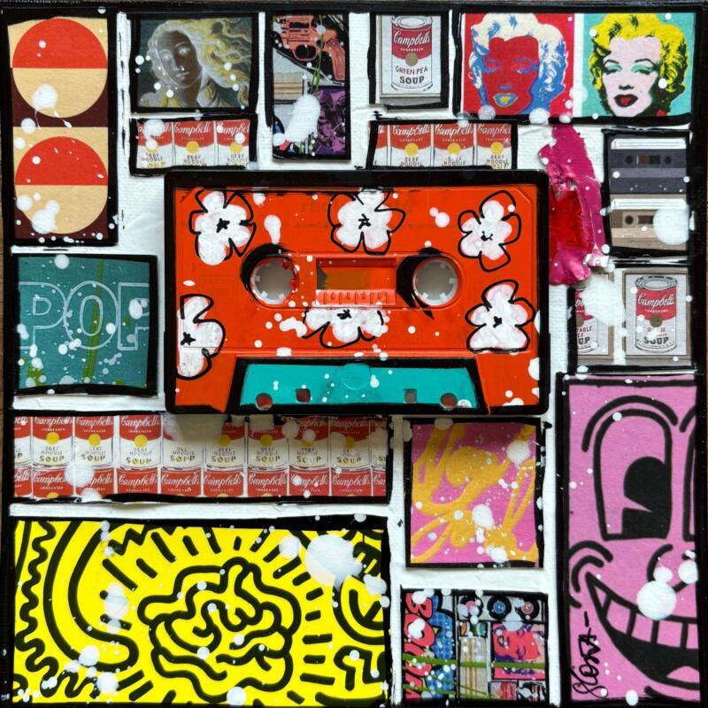 Peinture POP K7 (orange) par Costa Sophie | Tableau Pop-art Icones Pop Acrylique Collage Upcycling