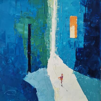 Peinture Blau de mar par Tomàs | Tableau Abstrait Huile Scènes de vie, Société