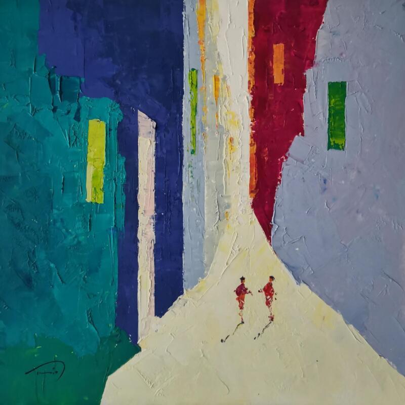 Painting Le couple du quartier by Tomàs | Painting Abstract Society Urban Oil