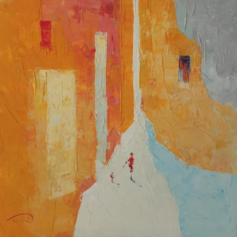 Peinture La maison jaune par Tomàs | Tableau Abstrait Urbain Scènes de vie Huile