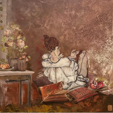 Peinture La Bulle De Rose par Romanelli Karine | Tableau Figuratif Acrylique, Collage