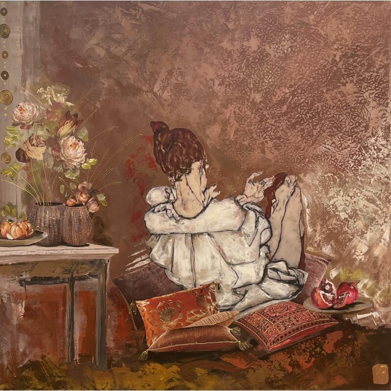 Peinture La Bulle De Rose par Romanelli Karine | Tableau Figuratif Acrylique Collage