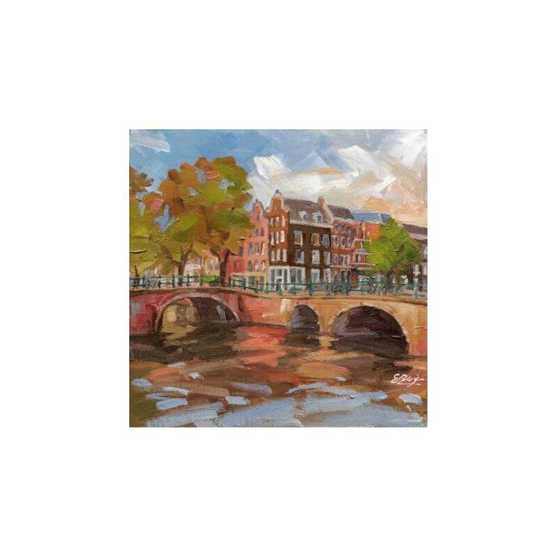 Painting Quartier historique à Amsterdam by Elisabeth Bazin | Painting