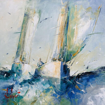 Painting Bateaux blancs by Hébert Franck | Painting Figurative Oil Landscapes, Marine
