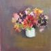 Painting petit bouquet coloré au pot blanc by Morales Géraldine | Painting Figurative Still-life Oil