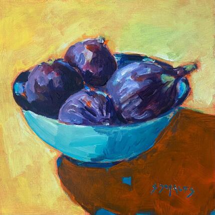 Peinture figues au bol bleu par Morales Géraldine | Tableau Figuratif Acrylique Natures mortes