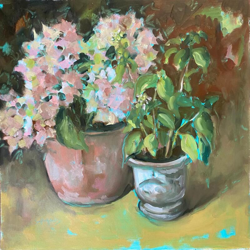 Painting  2 pots de fleurs by Morales Géraldine | Painting Figurative Nature Oil