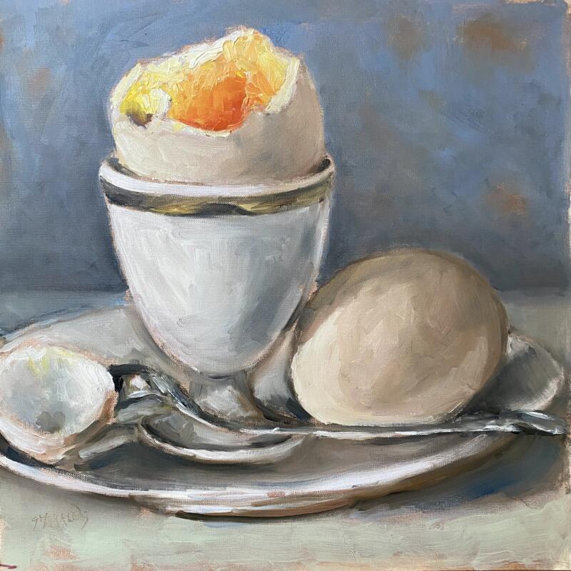 Peinture un oeuf à la coque par Morales Géraldine | Tableau Figuratif Natures mortes Huile